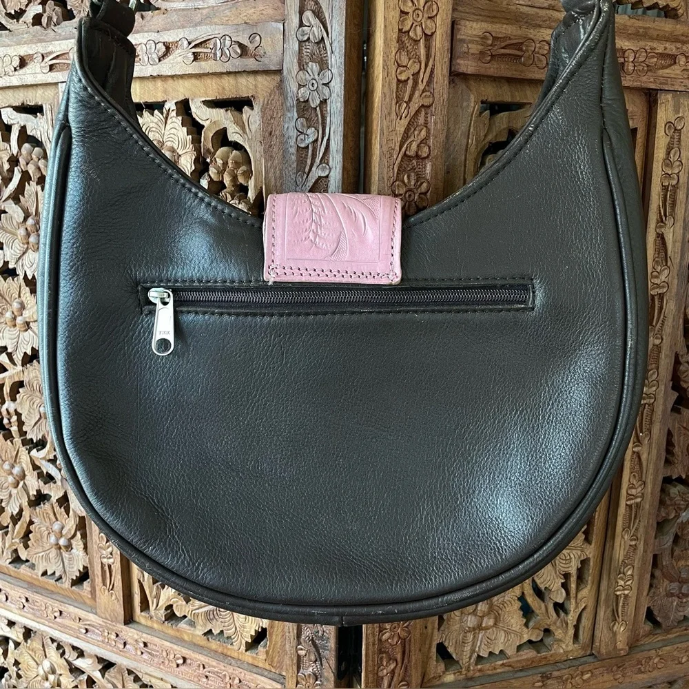 American West vintage tooled Leather Shoulder Bag - Pink and brown Floral - Picture 7 of 8